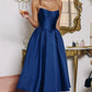Charming A-Line Sweetheart Strapless Satin Tea-Length Corset Lace-up Party Dress