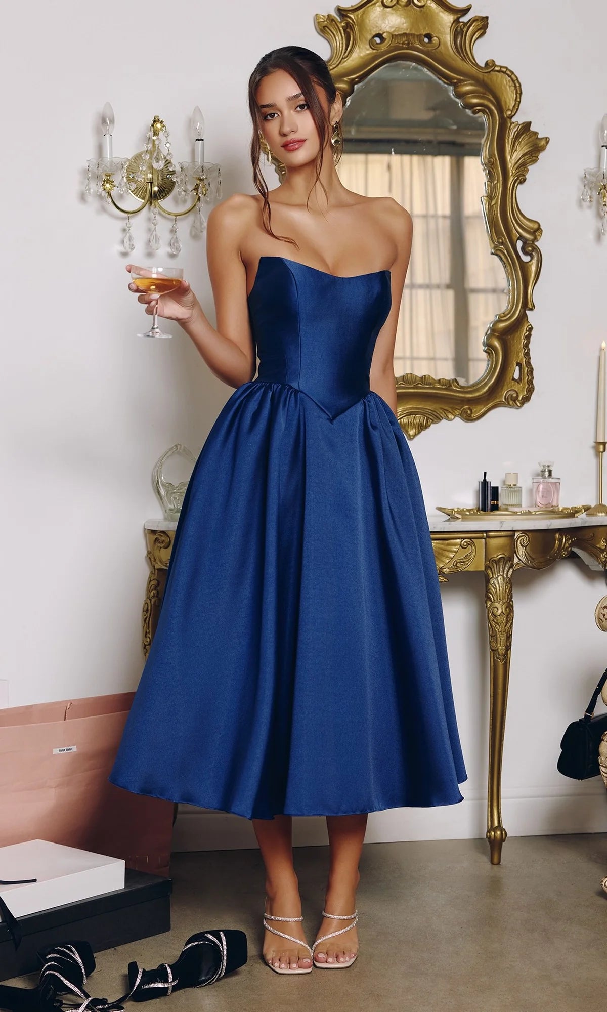 Charming A-Line Sweetheart Strapless Satin Tea-Length Corset Lace-up Party Dress