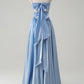 Charming A-Line V-Neck Sleeveless Satin Floor-Length Bow-Back Evening Dress