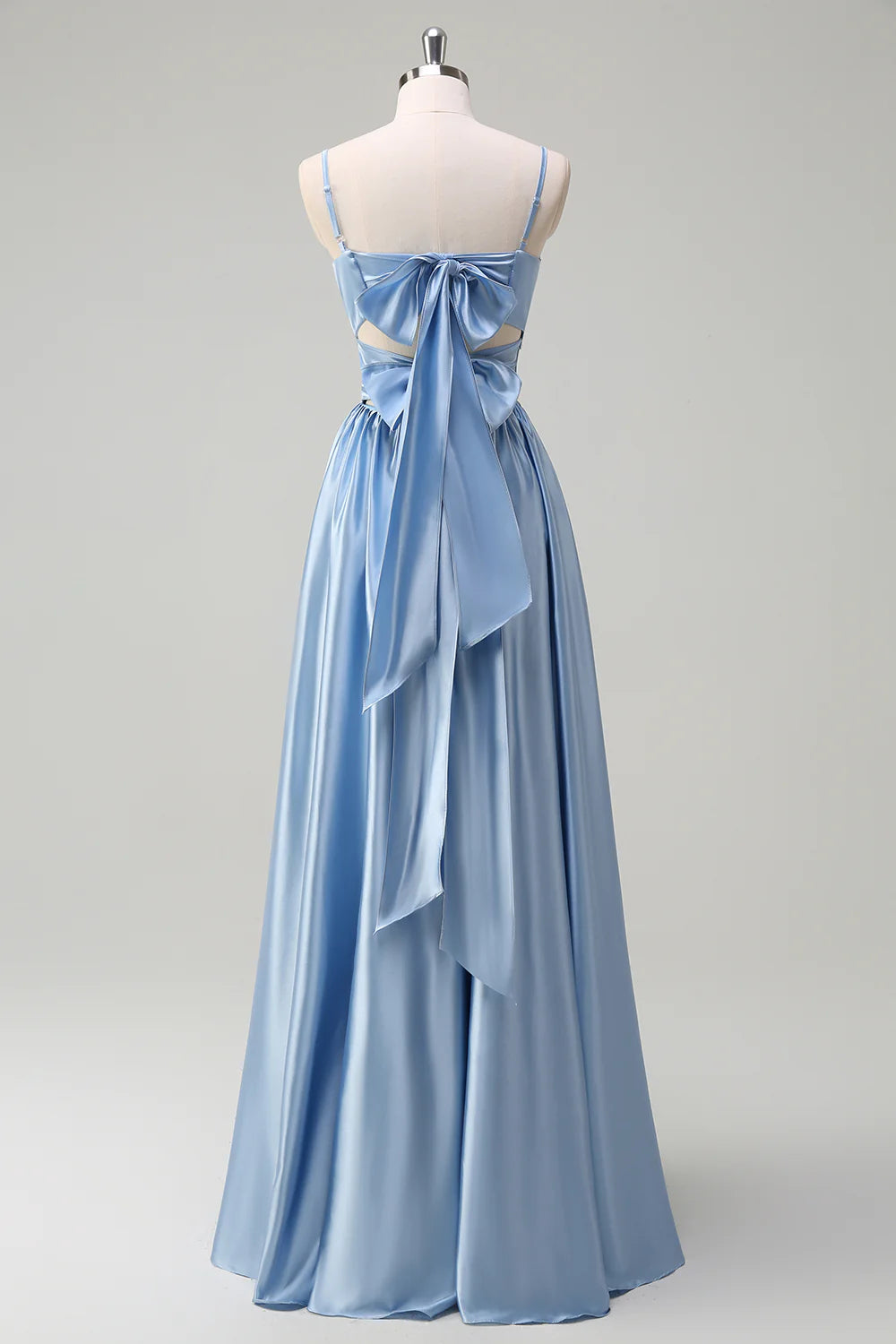 Charming A-Line V-Neck Sleeveless Satin Floor-Length Bow-Back Evening Dress