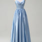 Charming A-Line V-Neck Sleeveless Satin Floor-Length Bow-Back Evening Dress