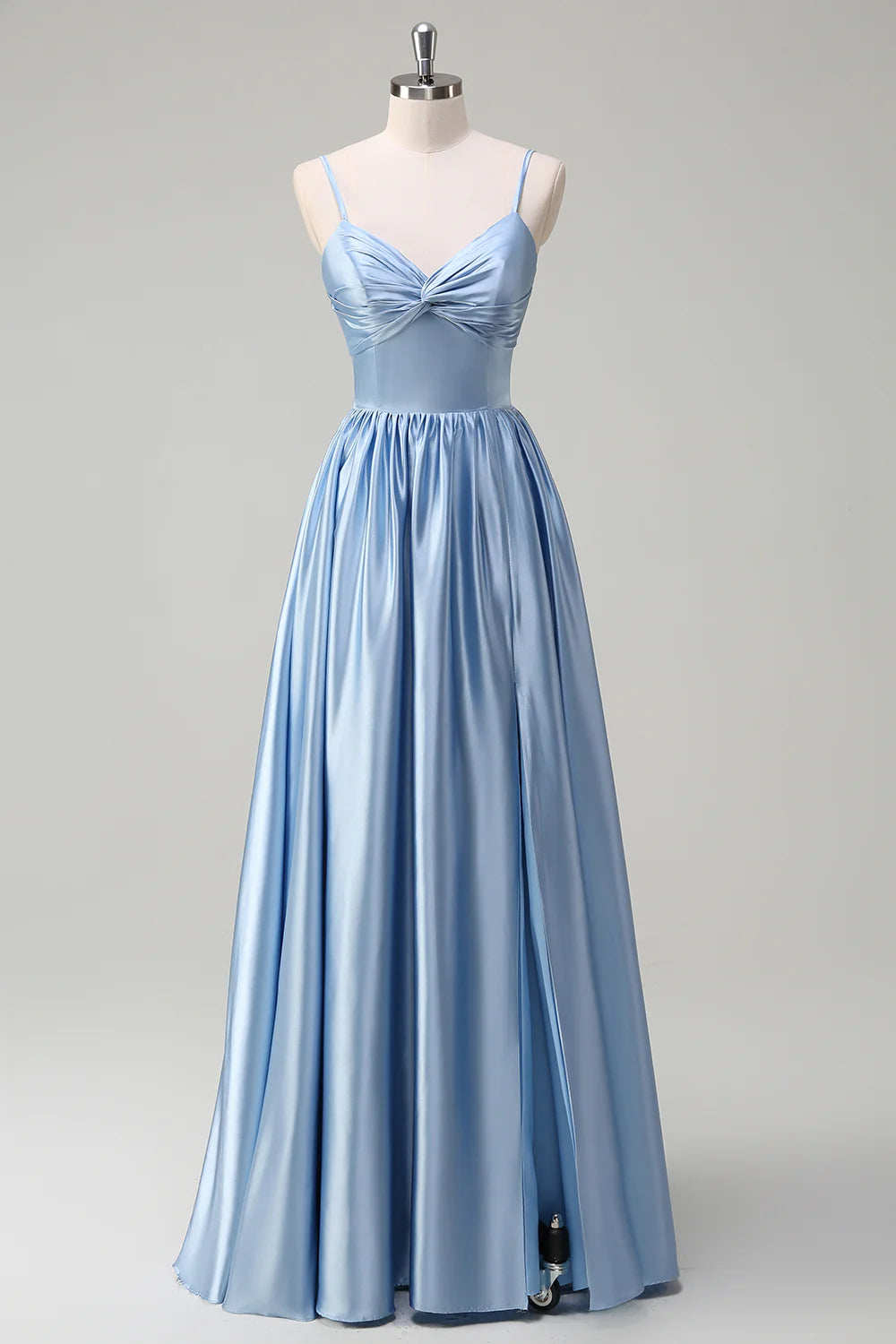 Charming A-Line V-Neck Sleeveless Satin Floor-Length Bow-Back Evening Dress