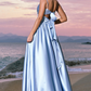 Charming A-Line V-Neck Sleeveless Satin Floor-Length Bow-Back Evening Dress