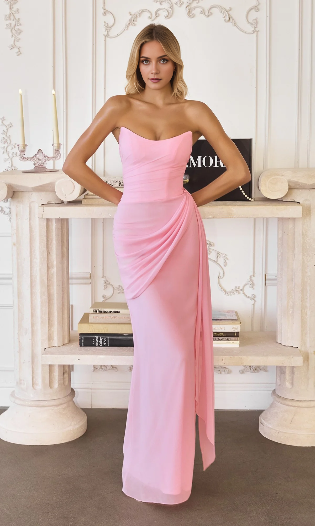 Charming Sheath Sweetheart Strapless Chiffon Floor-Length Ruched Lace-up Evening Dress