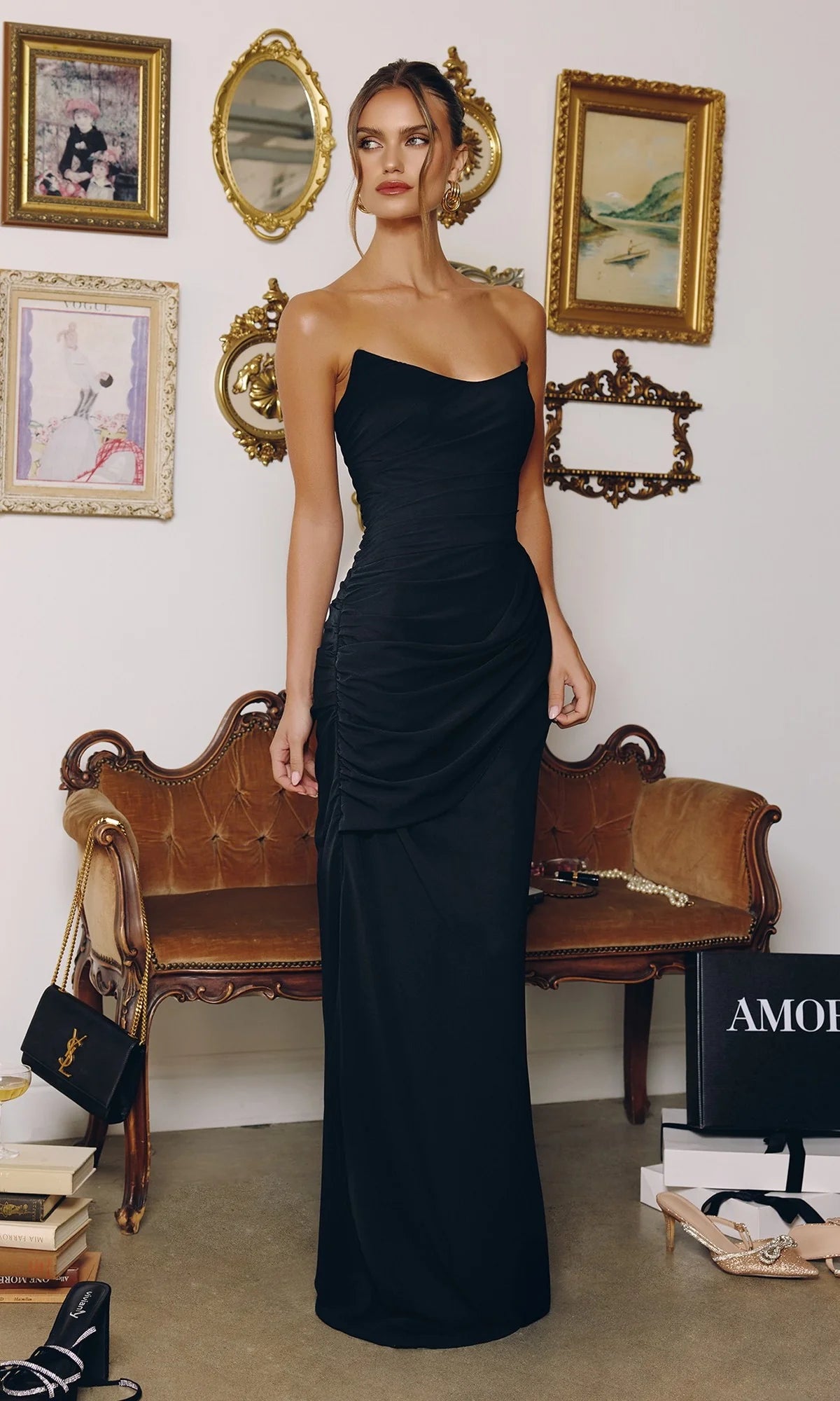 Charming Sheath Sweetheart Strapless Chiffon Floor-Length Ruched Lace-up Evening Dress