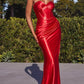 Corset Mermaid Strapless Neck Satin Maxi Evening Dress With Slit And Lace-Up Back