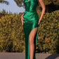 Corset Mermaid Strapless Neck Satin Maxi Evening Dress With Slit And Lace-Up Back
