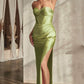 Corset Mermaid Strapless Neck Satin Maxi Evening Dress With Slit And Lace-Up Back