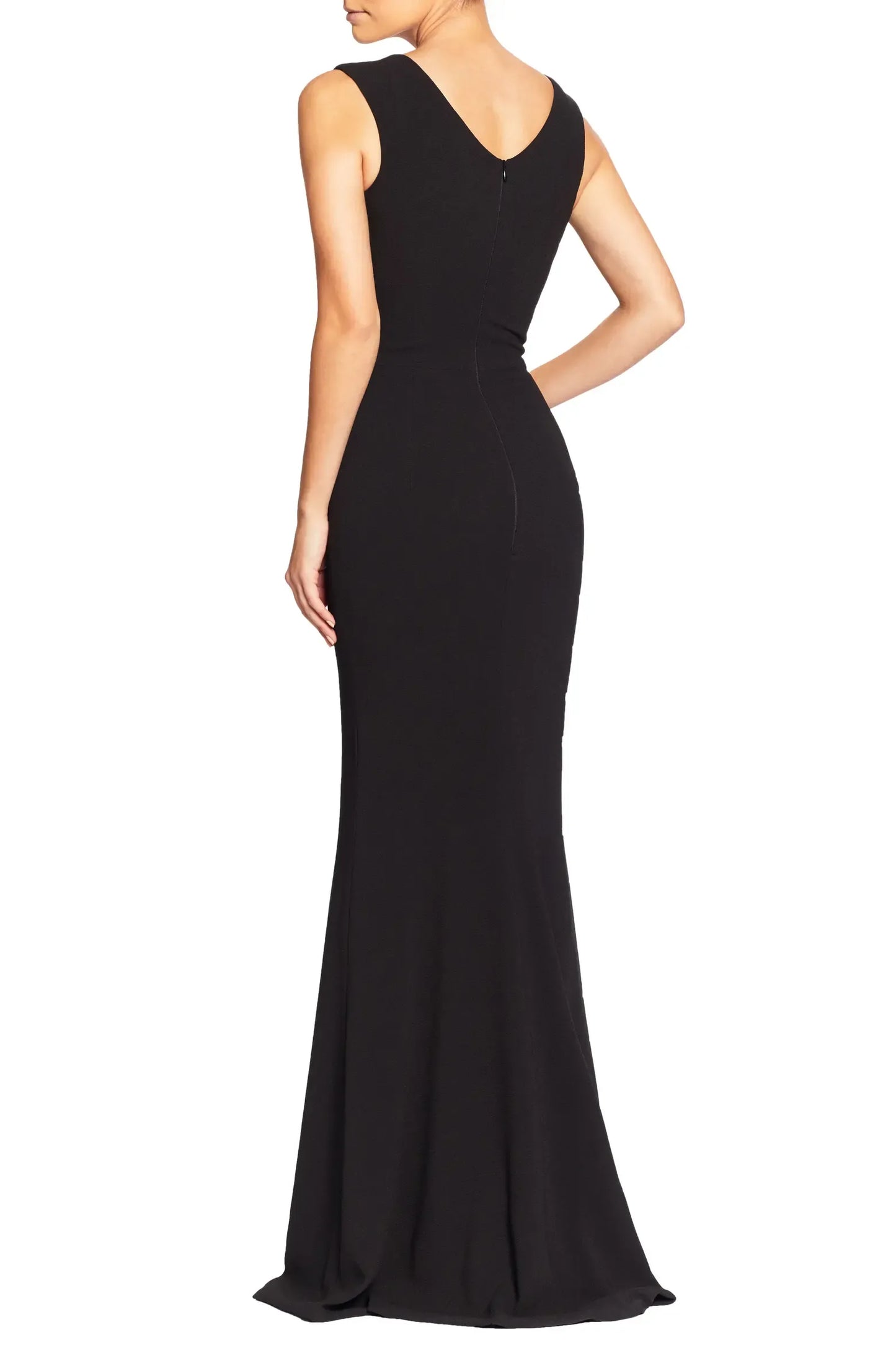 Crepe Mermaid Maxi Sleeveless Deep V Zip Back Slit Formal Gown