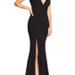Crepe Mermaid Maxi Sleeveless Deep V Zip Back Slit Formal Gown