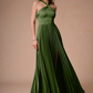 Elegant A-Line Halter Sleeveless Satin Floor-Length Pleated Cutout-Back Wedding Guest Dress