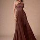 Elegant A-Line Halter Sleeveless Satin Floor-Length Pleated Cutout-Back Wedding Guest Dress