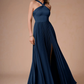 Elegant A-Line Halter Sleeveless Satin Floor-Length Pleated Cutout-Back Wedding Guest Dress