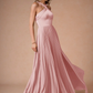 Elegant A-Line Halter Sleeveless Satin Floor-Length Pleated Cutout-Back Wedding Guest Dress