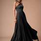 Elegant A-Line Halter Sleeveless Satin Floor-Length Pleated Cutout-Back Wedding Guest Dress