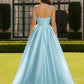 Elegant A-Line Spaghetti Strap Sleeveless Satin Floor-Length Corset Prom Dress