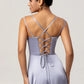 Elegant A-Line Square-Neck Sleeveless Satin Floor-Length Lace-Up Back Ruffle-Hem Bridesmaid Dress