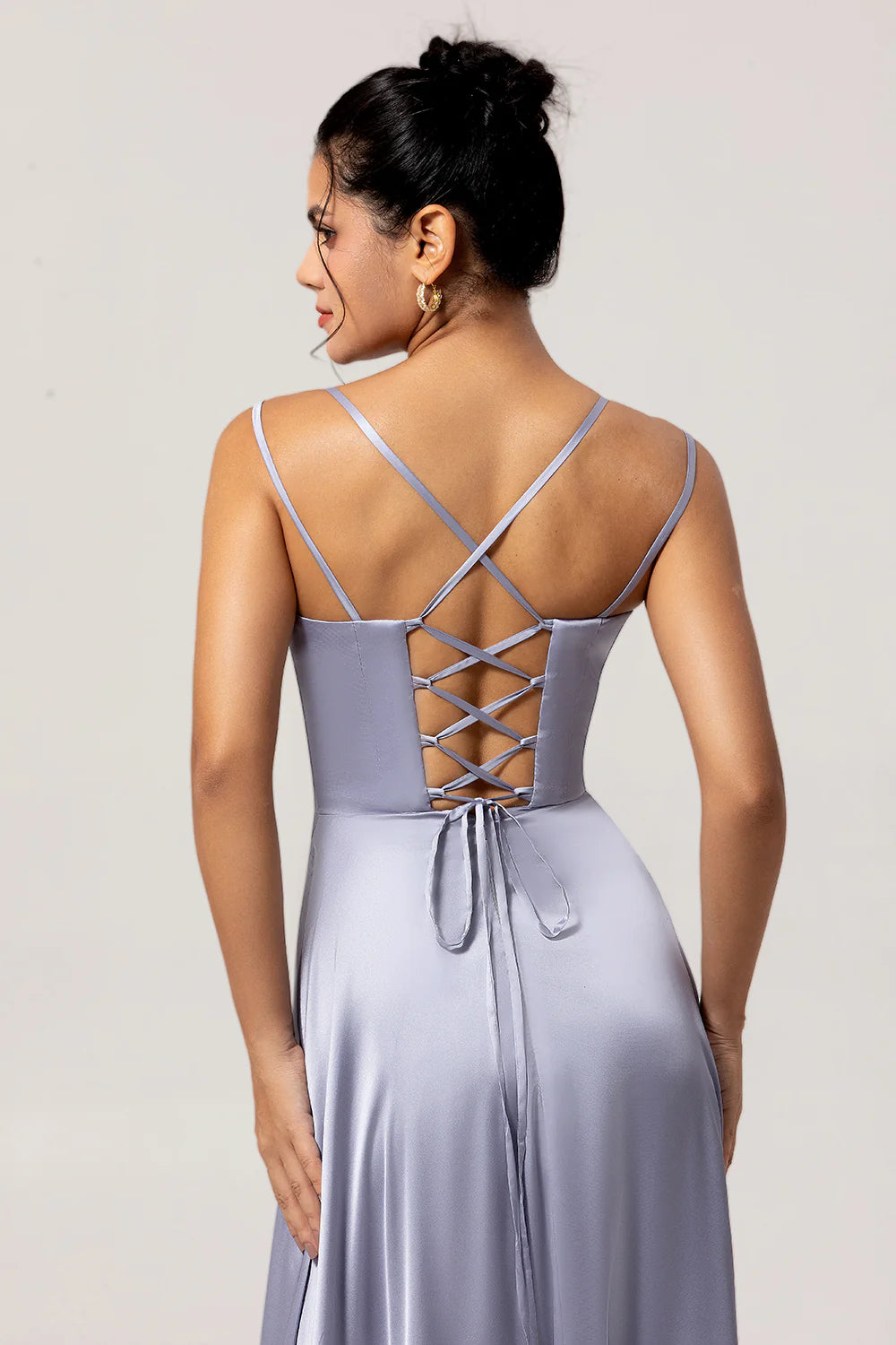 Elegant A-Line Square-Neck Sleeveless Satin Floor-Length Lace-Up Back Ruffle-Hem Bridesmaid Dress