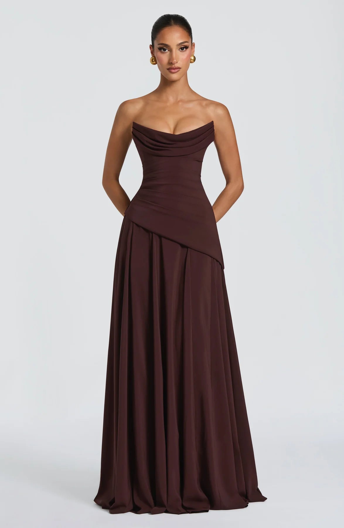 Elegant A-Line Strapless Choker Neck Sleeveless Chiffon Floor-Length Corset Evening Dress