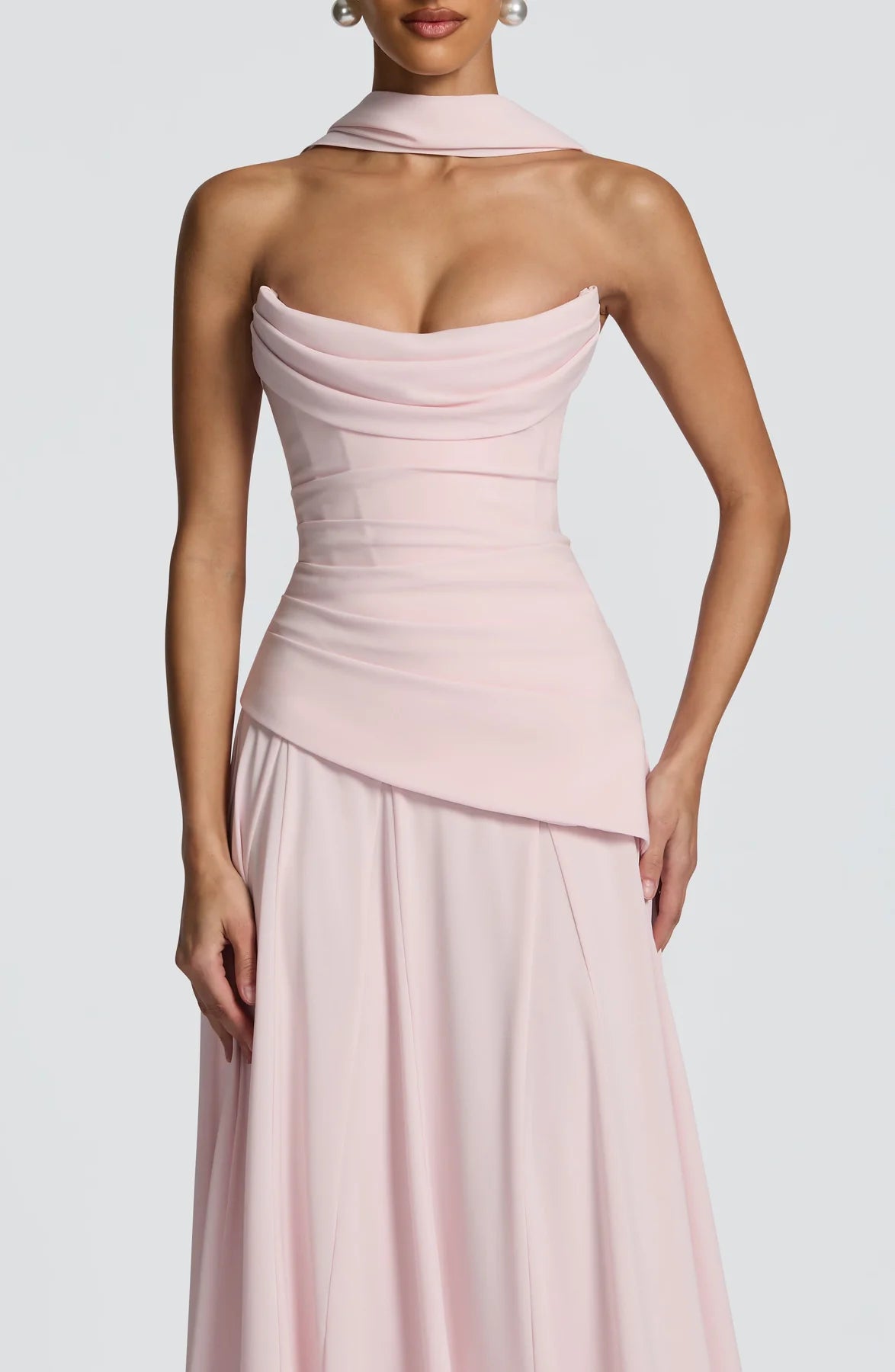 Elegant A-Line Strapless Choker Neck Sleeveless Chiffon Floor-Length Corset Evening Dress