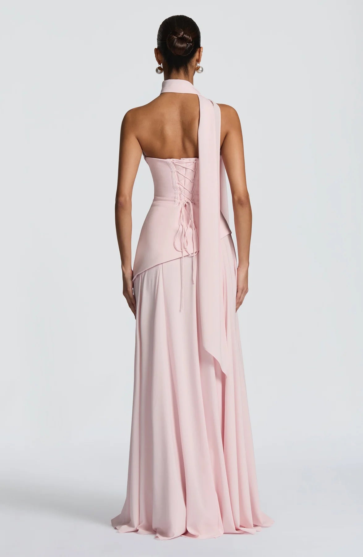Elegant A-Line Strapless Choker Neck Sleeveless Chiffon Floor-Length Corset Evening Dress