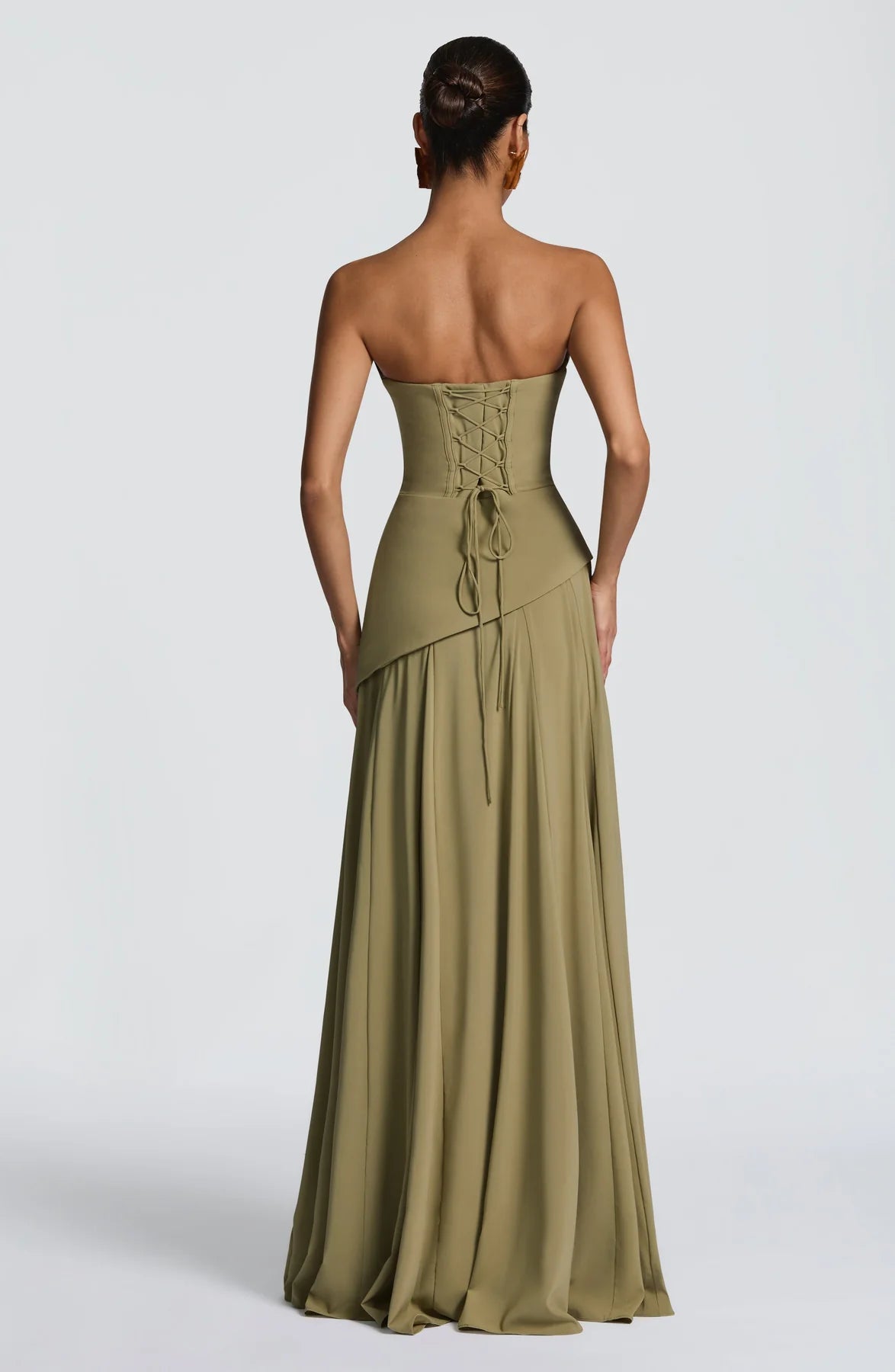 Elegant A-Line Strapless Choker Neck Sleeveless Chiffon Floor-Length Corset Evening Dress