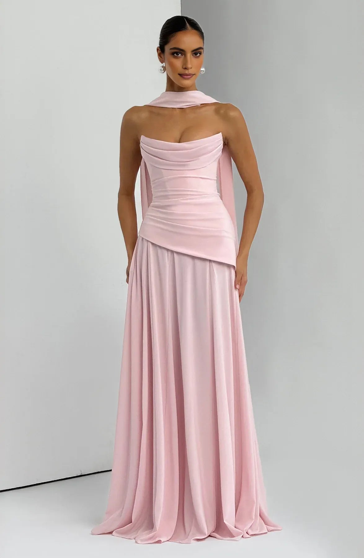 Elegant A-Line Strapless Choker Neck Sleeveless Chiffon Floor-Length Corset Evening Dress