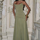 Elegant A-Line Strapless Choker Neck Sleeveless Chiffon Floor-Length Corset Evening Dress