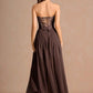 Elegant A-Line Strapless Sleeveless Satin-Chiffon Midi Cocktail Dress Corset-Back Wedding Guest Dress