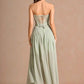 Elegant A-Line Strapless Sleeveless Satin-Chiffon Midi Cocktail Dress Corset-Back Wedding Guest Dress