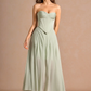 Elegant A-Line Strapless Sleeveless Satin-Chiffon Midi Cocktail Dress Corset-Back Wedding Guest Dress