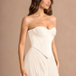 Elegant A-Line Strapless Sleeveless Satin-Chiffon Midi Cocktail Dress Corset-Back Wedding Guest Dress
