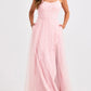 Elegant A-Line Sleeveless Tulle Floor-Length Lace-Up Applique Prom Dress