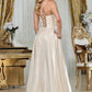Elegant A-Line Sweetheart Spaghetti-Strap Shimmer Satin Floor-Length Corset-Back Formal Prom Dress