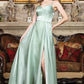 Elegant A-Line Sweetheart Spaghetti-Strap Shimmer Satin Floor-Length Corset-Back Formal Prom Dress