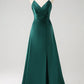 Elegant A-Line V-Neck Sleeveless Satin Floor-Length Bridesmaids Dress Crisscross Lace-Up Evening Dress