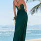 Elegant A-Line V-Neck Sleeveless Satin Floor-Length Bridesmaids Dress Crisscross Lace-Up Evening Dress
