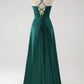 Elegant A-Line V-Neck Sleeveless Satin Floor-Length Bridesmaids Dress Crisscross Lace-Up Evening Dress
