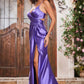Elegant A-Line V-Neck Spaghetti-Strap Satin Floor-Length Cutout Slit Prom Dress
