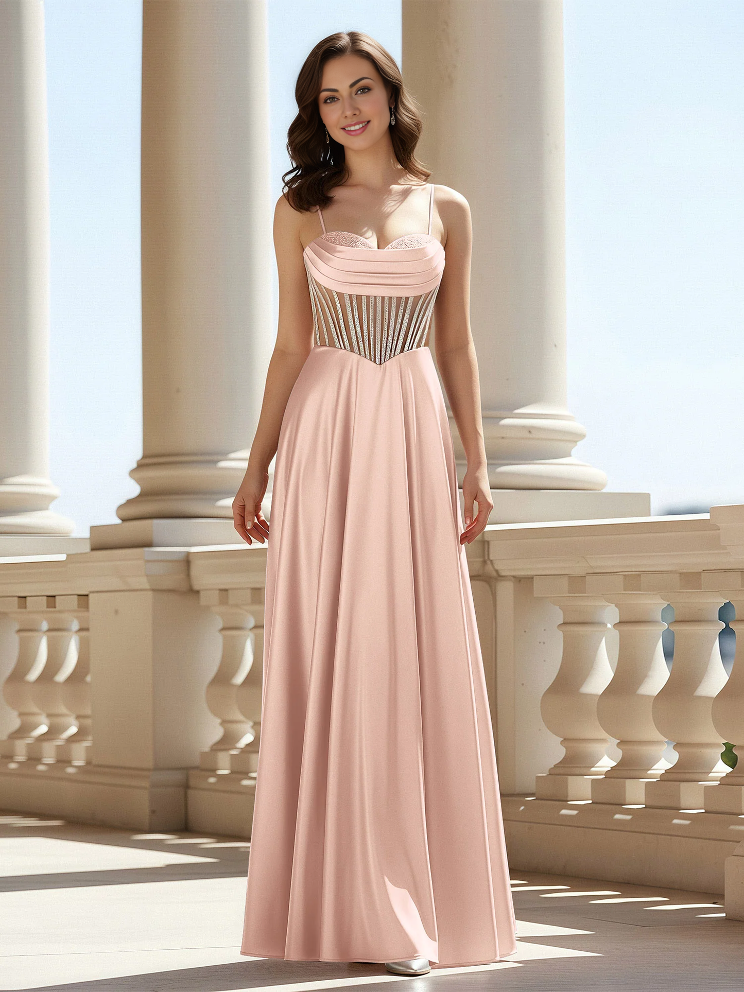 Elegant A-line Sweetheart Sleeveless Satin Floor-length Lace-up Corset Prom Dress