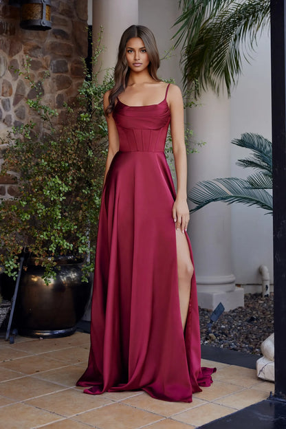 Elegant ALine CowlNeck Sleeveless Satin Maxi Corset Prom Dress