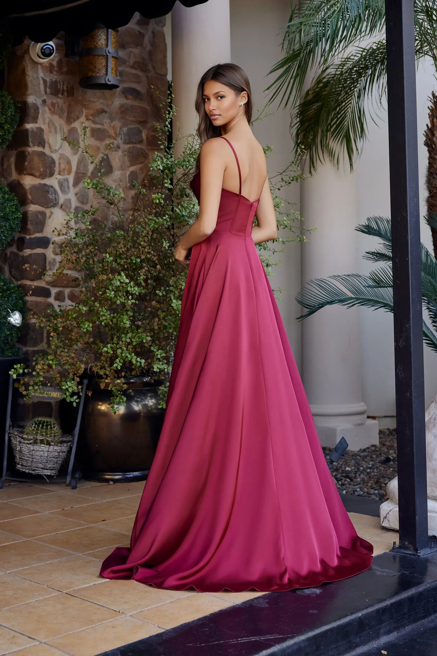 Elegant ALine CowlNeck Sleeveless Satin Maxi Corset Prom Dress