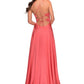 Elegant ALine VNeck Sleeveless Satin Maxi Slit Prom Dress