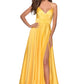 Elegant ALine VNeck Sleeveless Satin Maxi Slit Prom Dress