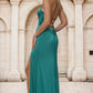 Elegant Fitted Cowl-Neck Sleeveless Satin Maxi High-Slit Lace-Up Evening Gown