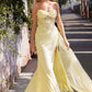 Elegant Fitted Strapless Sleeveless Tulle Maxi Corset High-Slit Evening Gown
