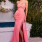Elegant Fitted Strapless Sleeveless Tulle Maxi Corset High-Slit Evening Gown