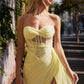 Elegant Fitted Strapless Sleeveless Tulle Maxi Corset High-Slit Evening Gown