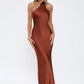 Elegant Mermaid Asymmetric-Halter Sleeveless Satin Open-Back Bridesmaid Dress