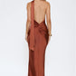Elegant Mermaid Asymmetric-Halter Sleeveless Satin Open-Back Bridesmaid Dress